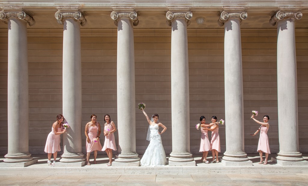 Bridesmaids legion of honor fun posing - San Francisco City Hall Wedding Photographer
