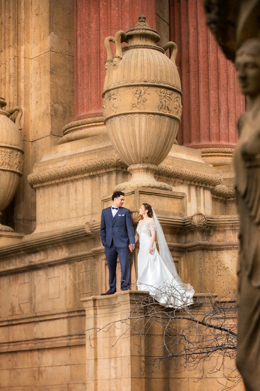 Newlyweds In the Midst of The Architecture of Palace of Fine Arts
