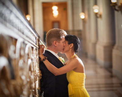 photo passionate kiss of an Indian Woman with her Groom - San Francisco City Hall Wedding Photographer

