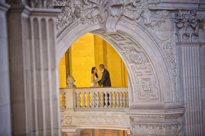 City Hall architecture highlighted in a wedding photo