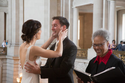 Just married on the Mayor's Balcony  SF CIty Hall