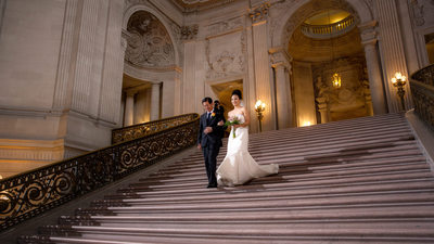 Saturday City Hall Wedding: Couple's Grand Staircase Walk