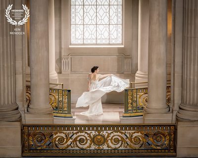 Elegant Bride Showcases Wedding Dress - Award-Winning Photo