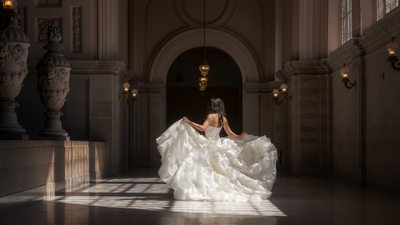 Elegant Bride Illuminated by Window Light at SF City Hall
