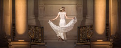 Golden Light & Lace: Bride Twirls at SF City Hall