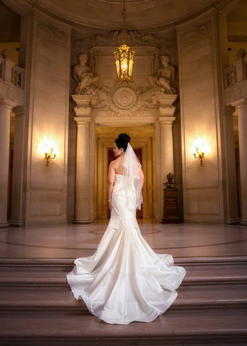 Bridal Dress On Grand Staircase | San Francisco City Hall Wedding Photographer