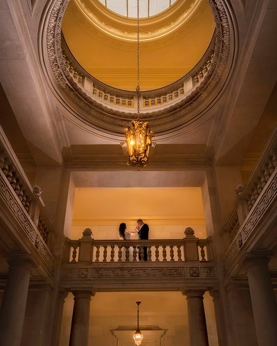 Couple Above the Mayor's Balcony in a Rarely Photographed Area of City Hall - Wedding Photos
