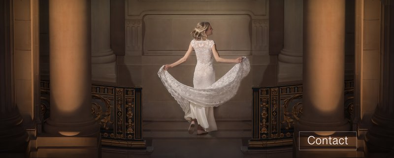 Elegant lace wedding dress at SF City Hall