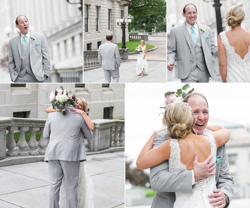 Groom reaction during Harrisburg wedding first look