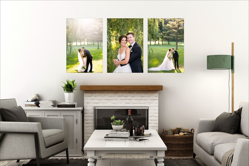 wedding canvases on wall of living room
