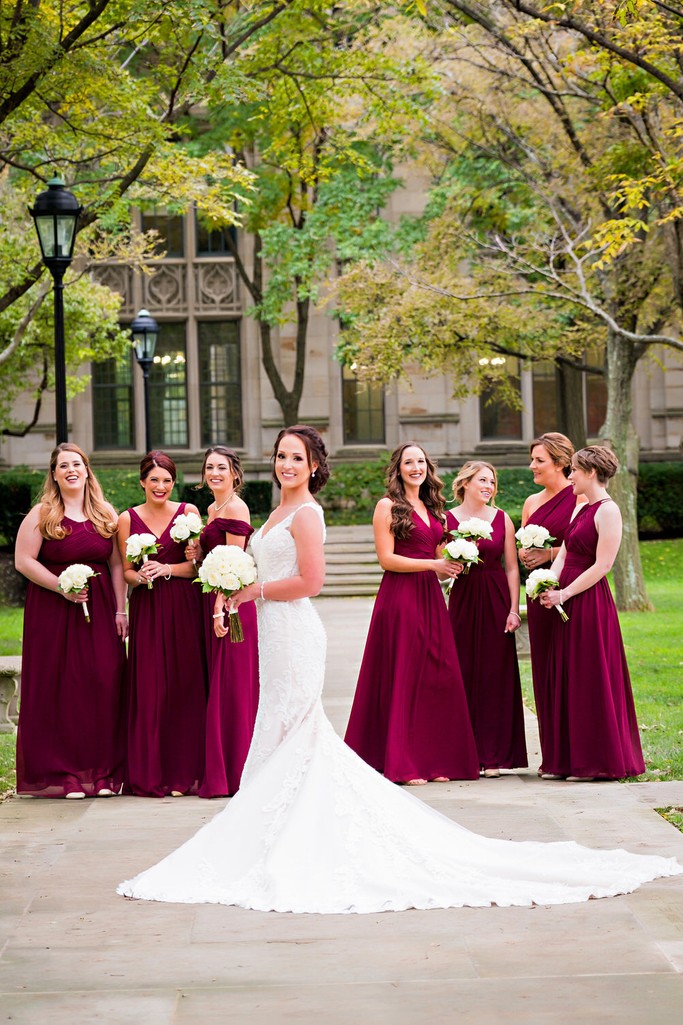 wedding party pics outside heinz chapel walkway
