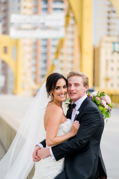 Beautiful Wedding Photos on Yellow Bridges Pittsburgh
