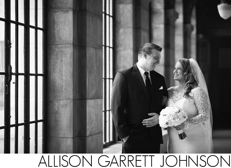 Classic Black and White Wedding Portrait at State Capitol