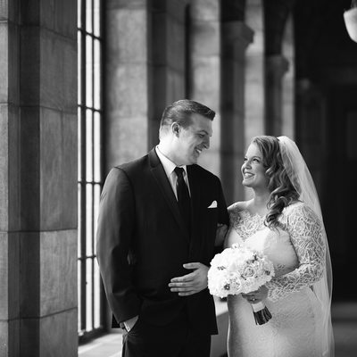 Classic Black and White Wedding Portrait at State Capitol