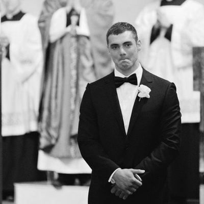 Emotional Groom as Bride Walks Down Aisle