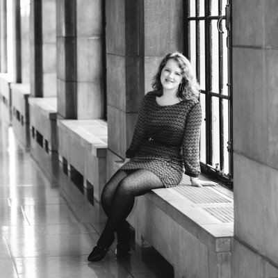 Black and White Senior Portrait Nebraska State Capitol