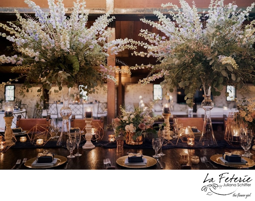 La Feterie Miami Wedding Florist Royal Table decor Tall Centerpieces Lush decor