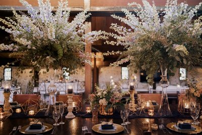 La Feterie Miami Wedding Florist Royal Table decor Tall Centerpieces Lush decor