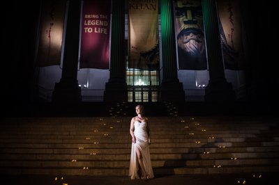 Wedding Photos on Steps of Franklin Institute