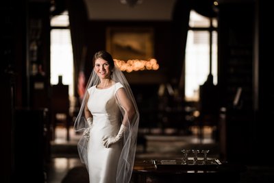 Bridal Portraits in Library at Union League
