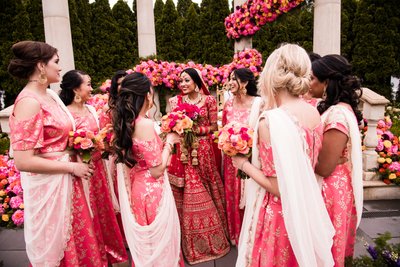 Bridesmaids in Colorful Pink Saris