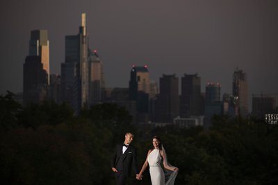 Wedding Photos with Philadelphia Skyline