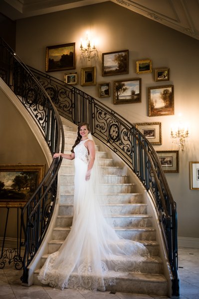 Wedding Photos on Staircase at Park Chateau Estate
