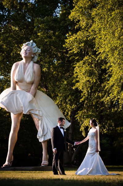 Newlyweds with Marilyn Monroe at Grounds for Sculpture