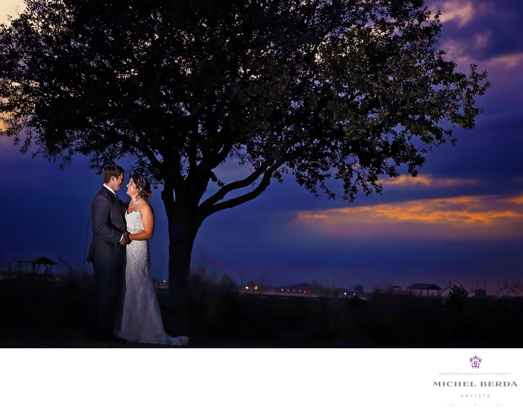 Sunset bride & groom Alhambra Hall