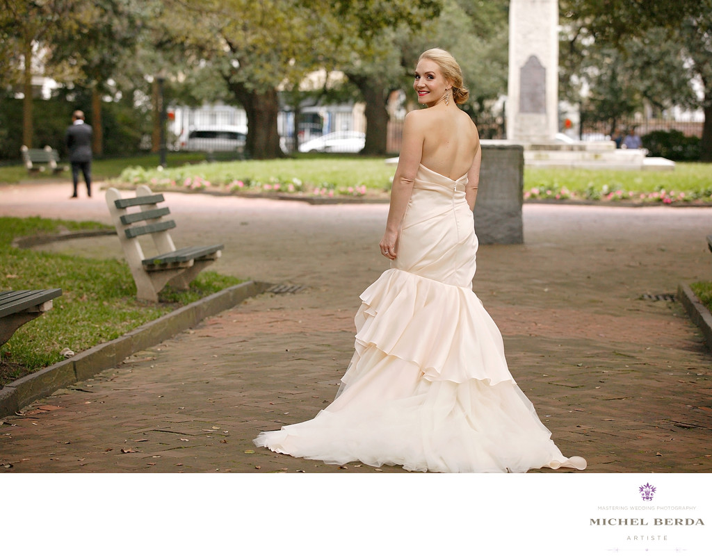 Bride First Look Washington Square Park Charleston SC