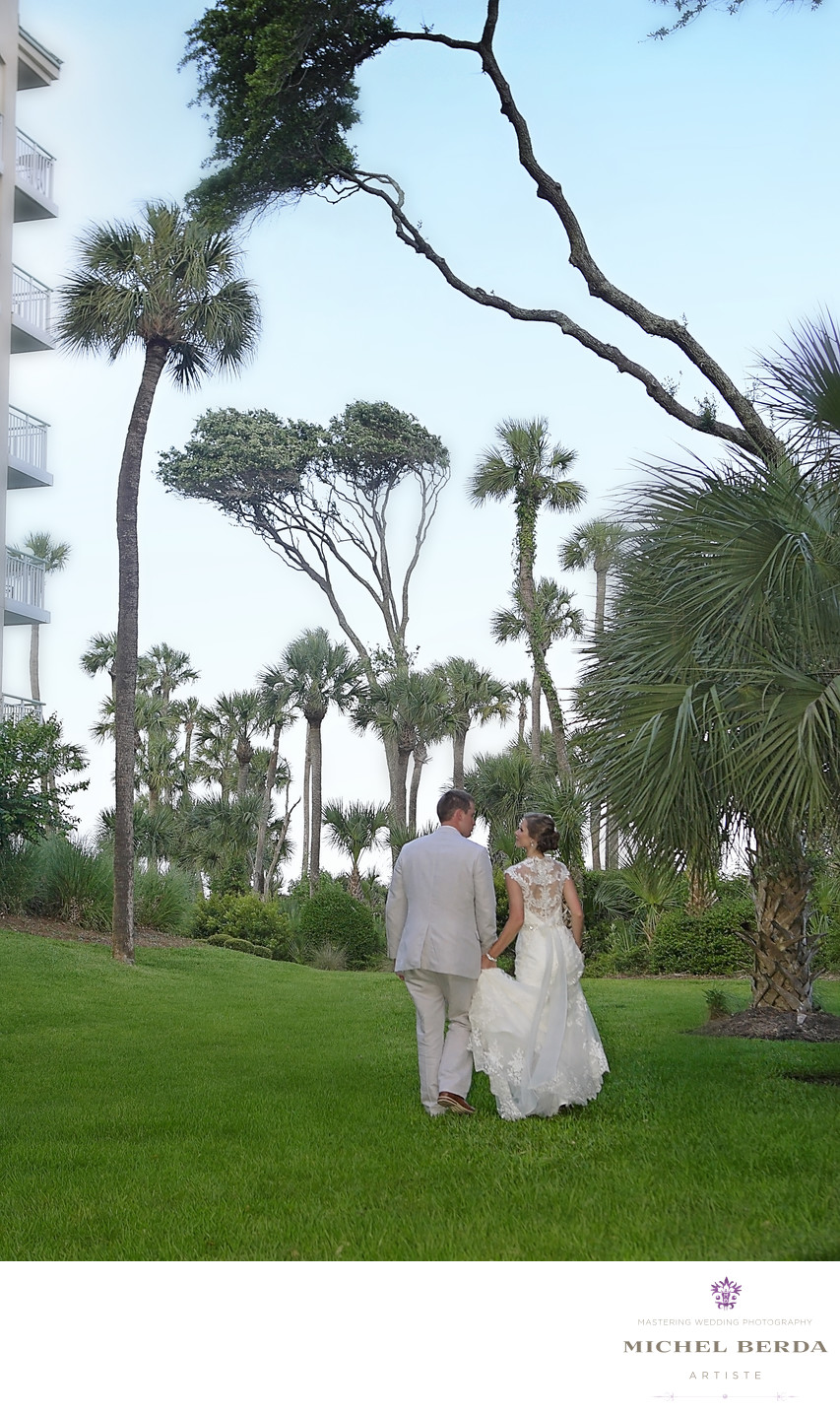 Bride and groom trees Weddings Palmetto Dunes Oceanfront Resort