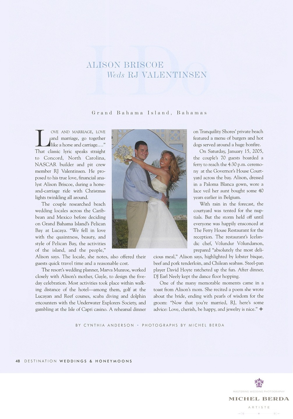 Destination Wedding Honeymoon Magazine Feature Allison & RJ Bahamas Wed PG 1