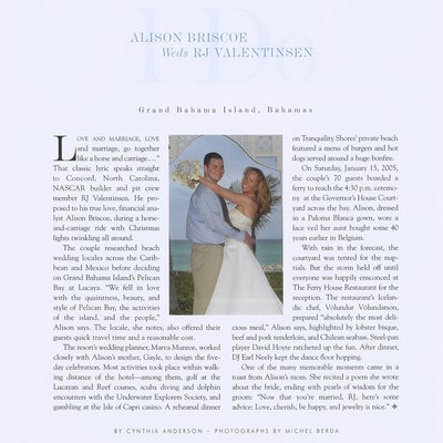 Destination Wedding Honeymoon Magazine Feature Allison & RJ Bahamas Wed PG 1