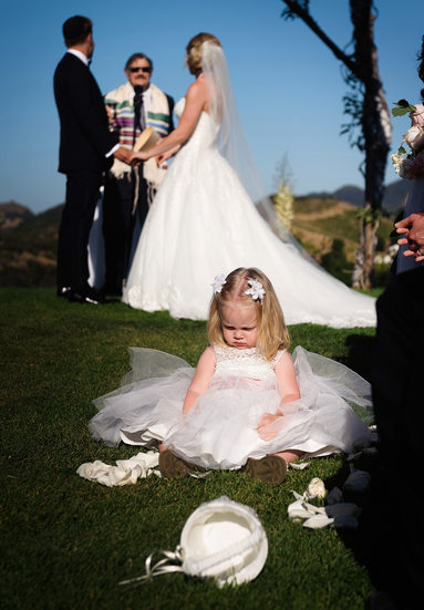 Flower girl in the aisle at Saddlerock Ranch wedding - Los Angeles Wedding, Mitzvah & Portrait Photographer - Next Exit Photography