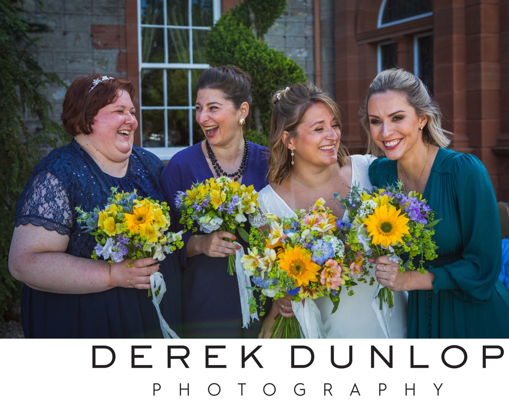 Sunflower bouquets bridesmaids Dumfries