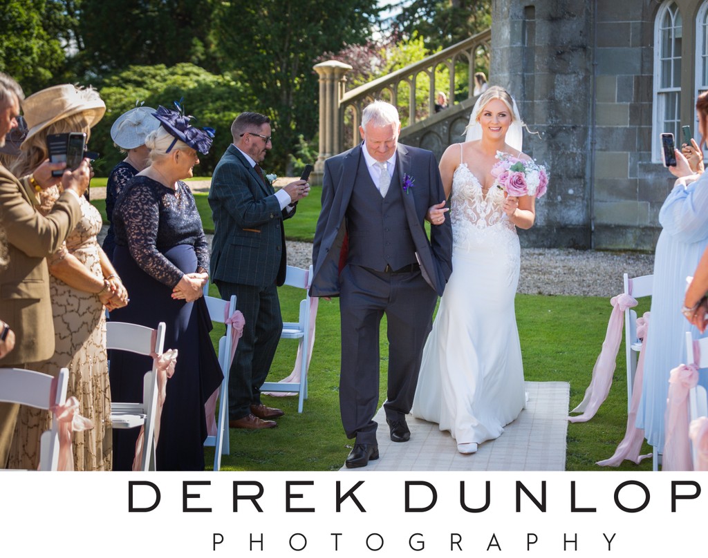 Bride and father outdoor aisle Ross Priory