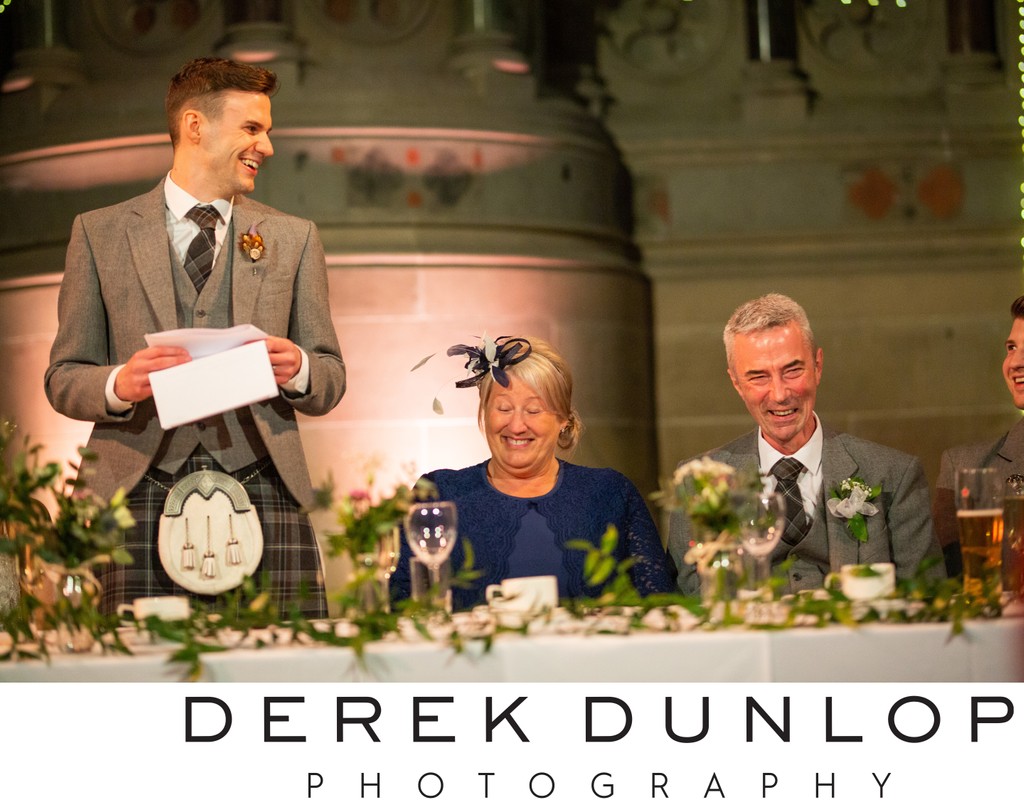 Groom speech parents laughing - Cottiers wedding 