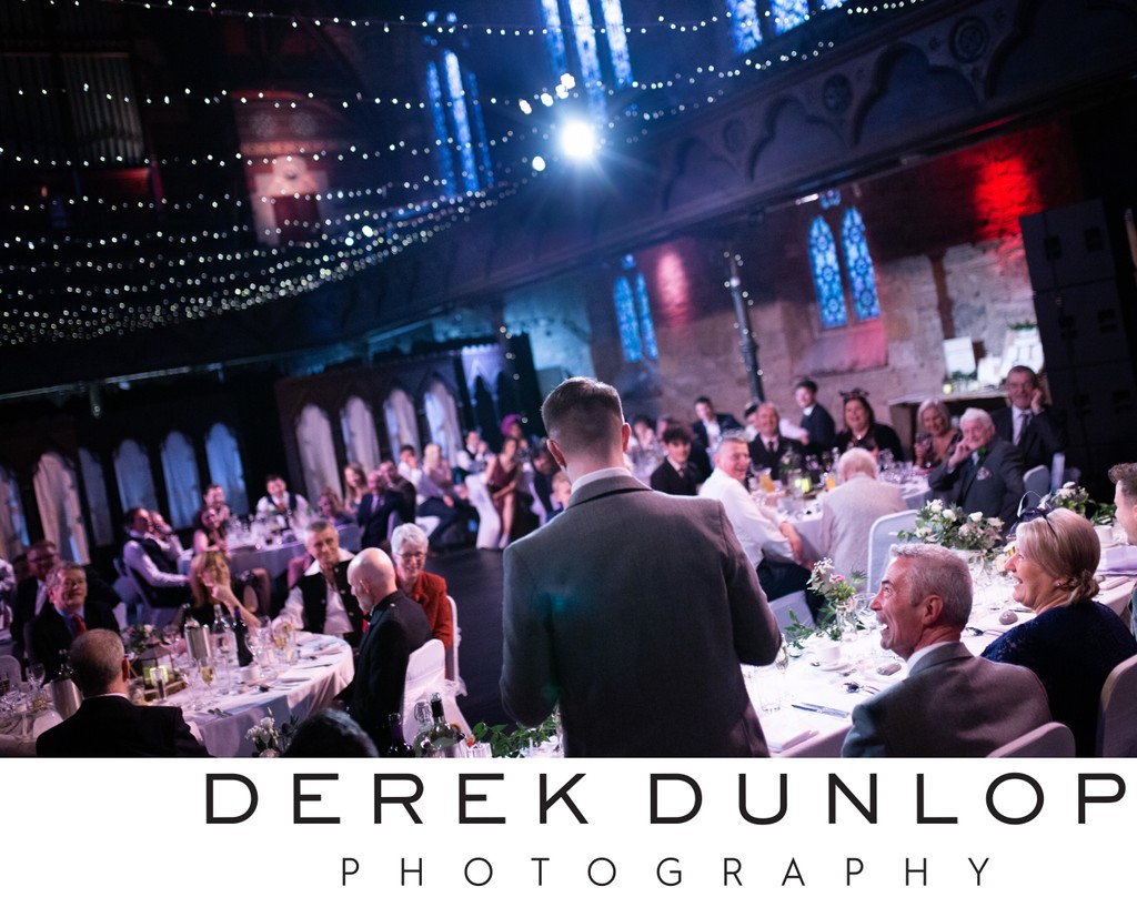 Cottiers Glasgow wedding speech under fairy lights
