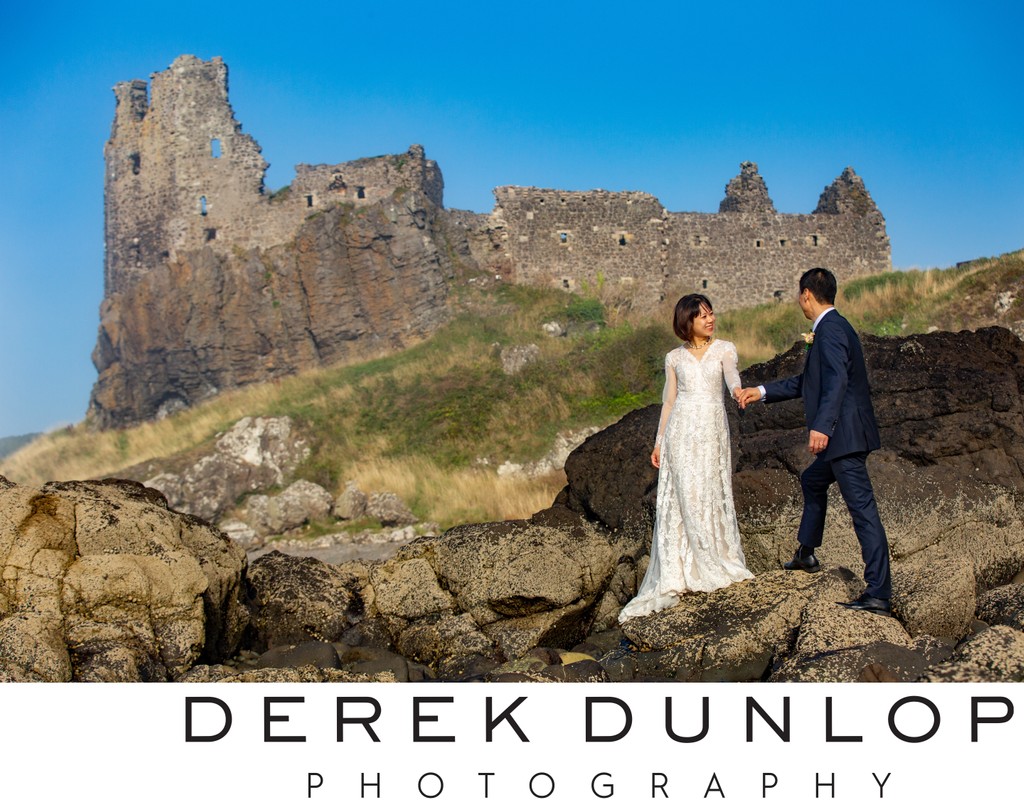 Couple portrait Dunure Castle Ayrshire coastline
