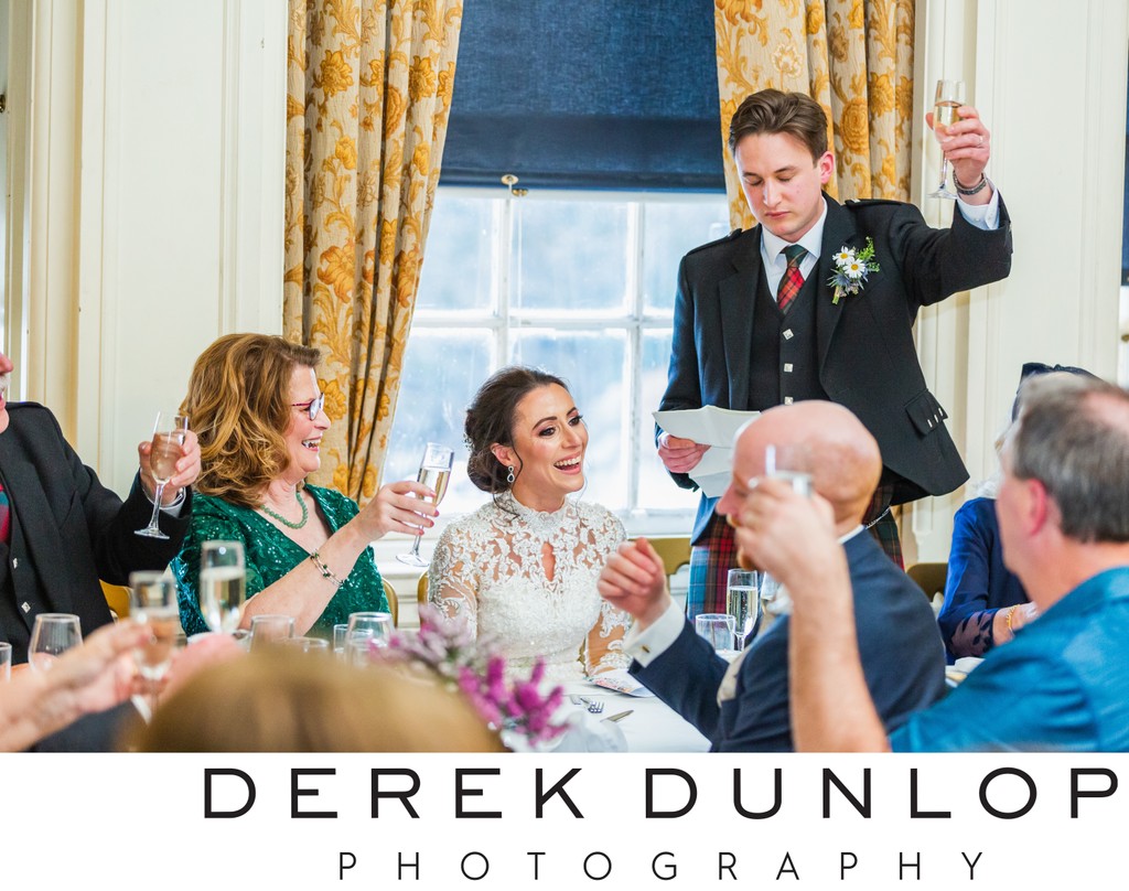 Groom toast wedding breakfast Pollok House