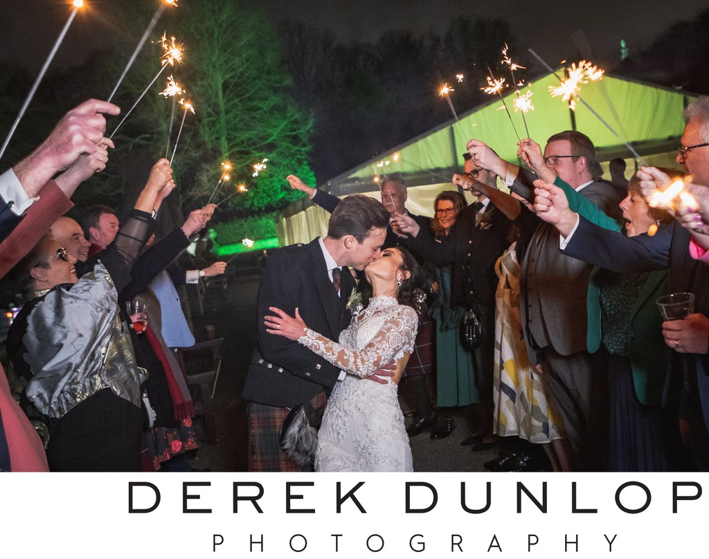 Sparkler kiss Pollok House wedding