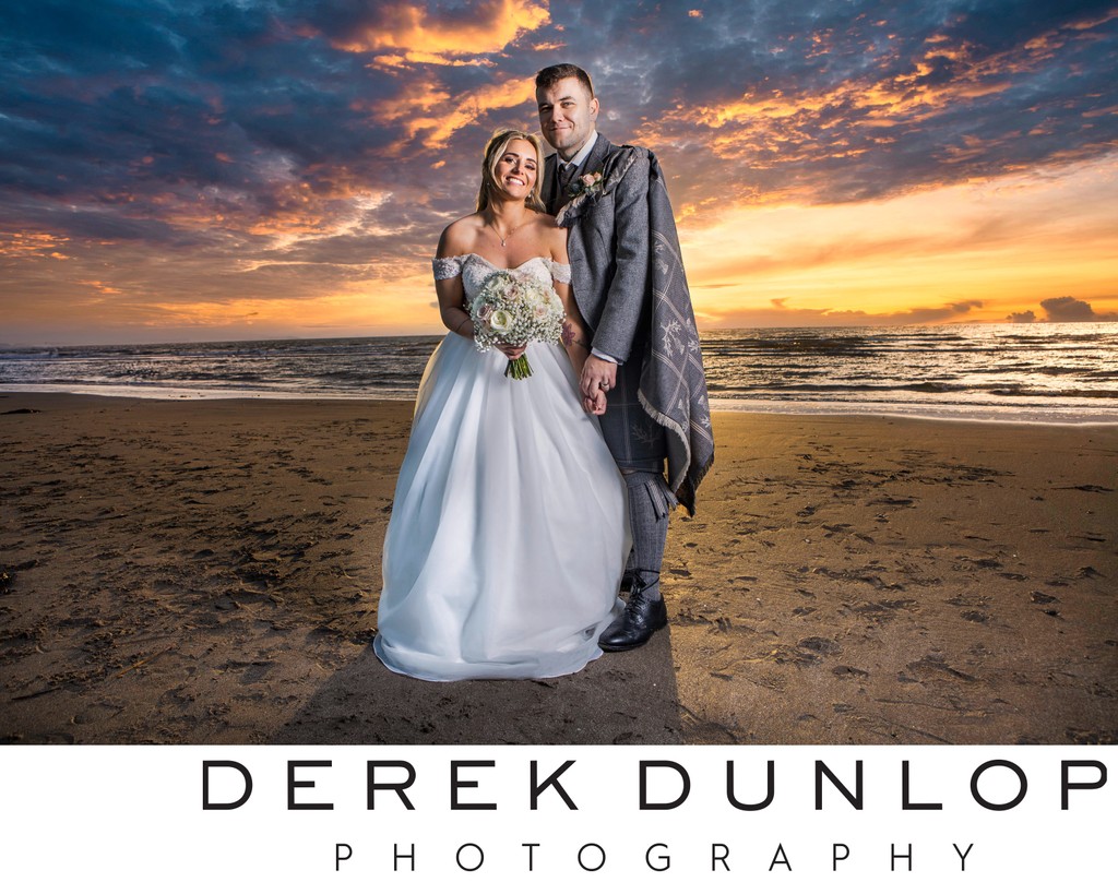 Troon beach wedding couple sunset