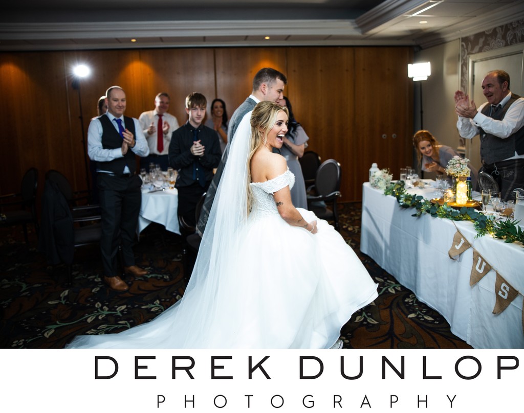 Bride with groom wedding breakfast Marine Troon