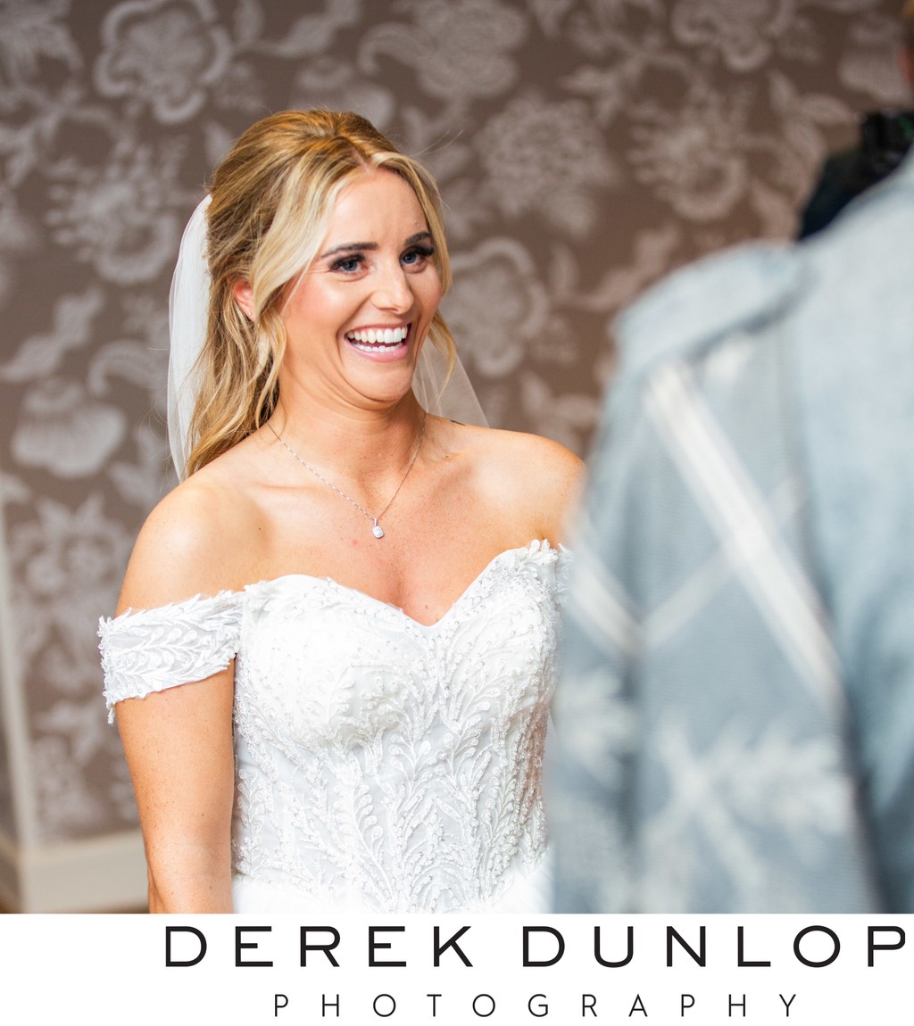 Bride laughing candid Marine Troon wedding
