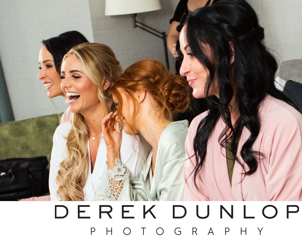 Bridesmaids laughing getting ready Marine Troon