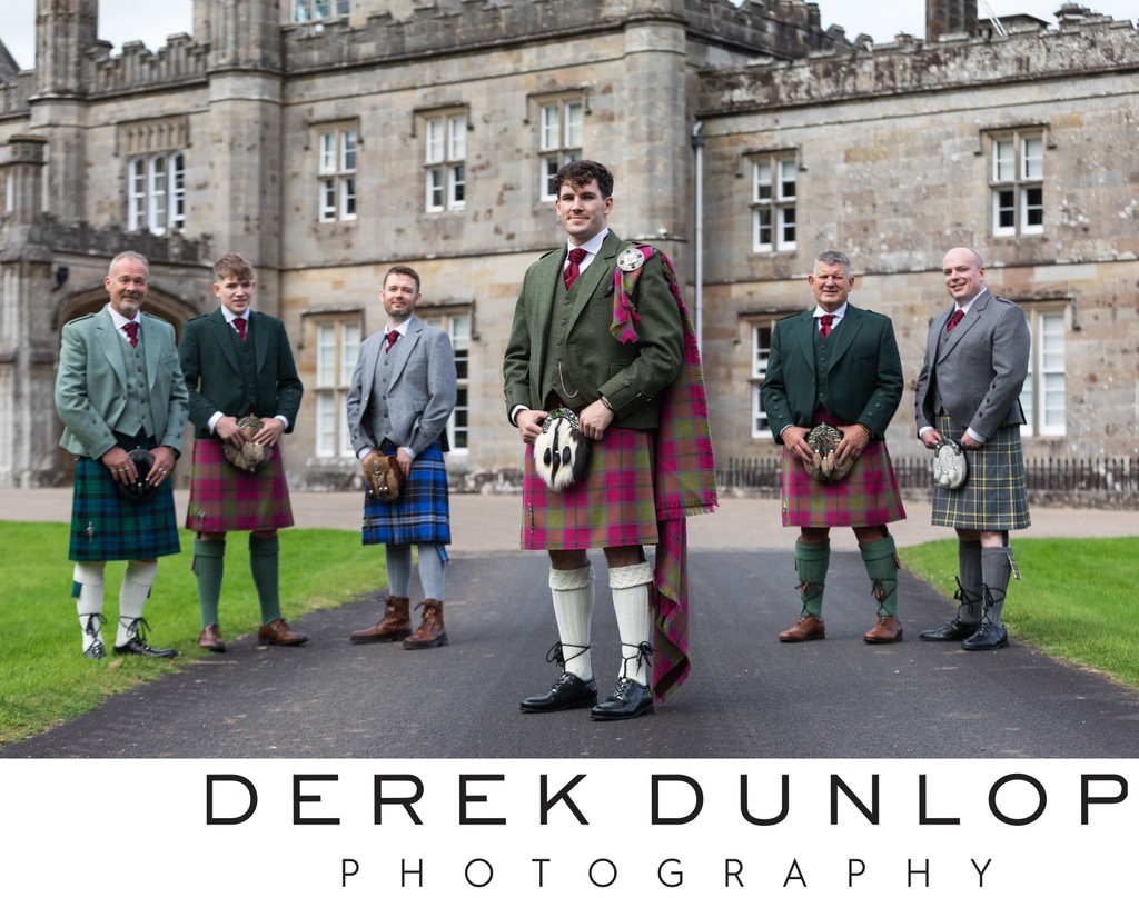 Groom groomsmen kilts Blairquhan Castle Scotland