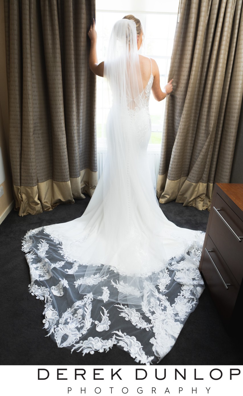 Wedding dress train window Ross Priory
