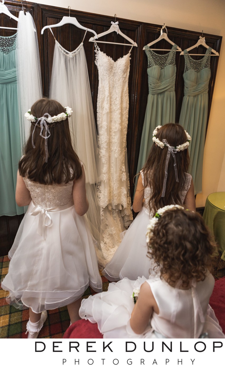 Flower girls dresses detail Brig o Doon