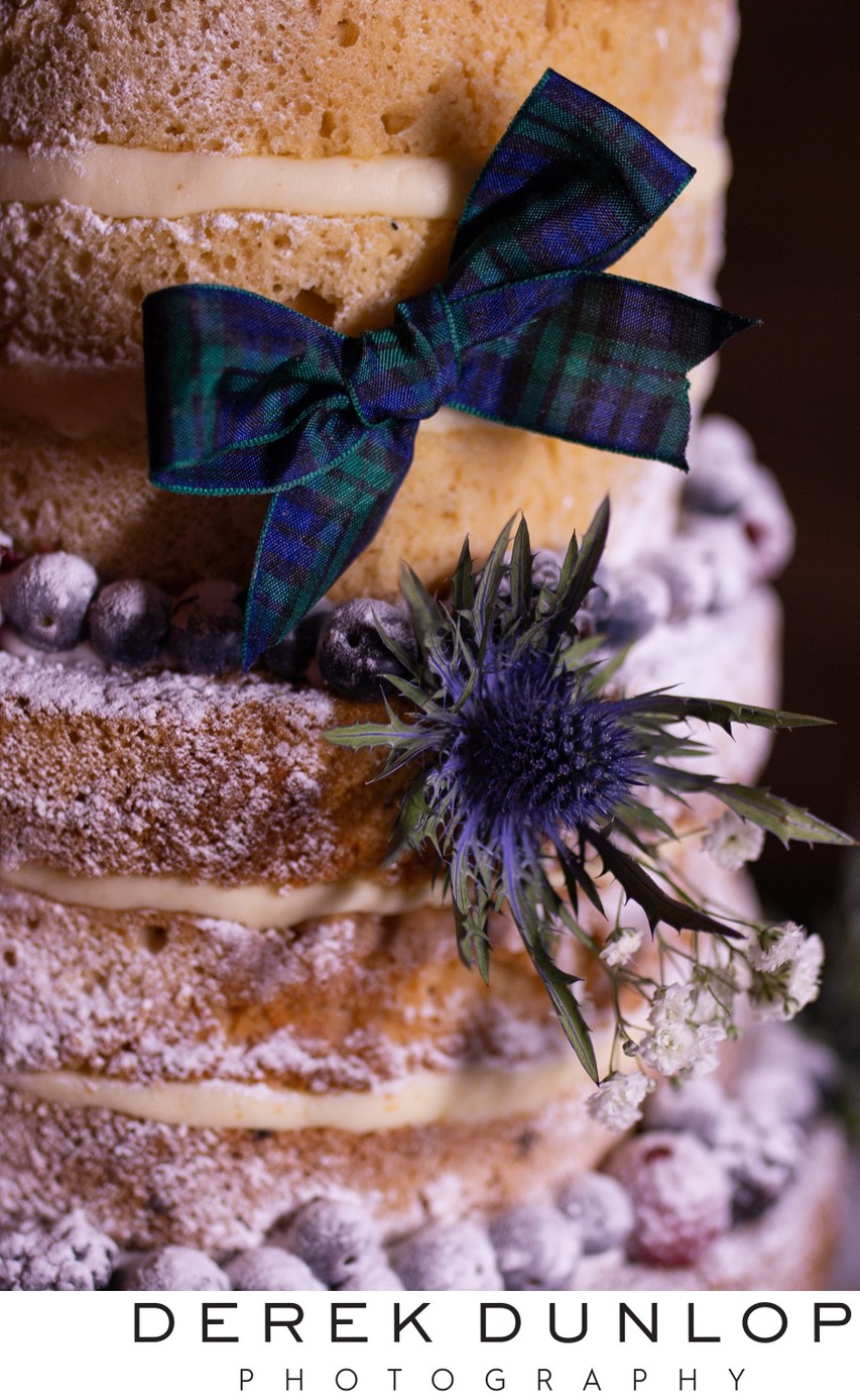 tartan cake at wedding in cottiers wedding venue