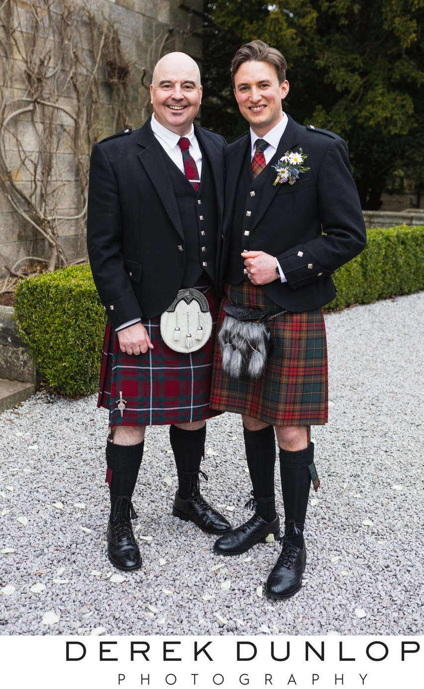 Groom and best man Pollok House gardens
